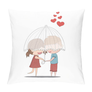 Personality  Cute Cartoon Doodle Lovers A Boy And A Girl Under Umbrella.cute  Pillow Covers