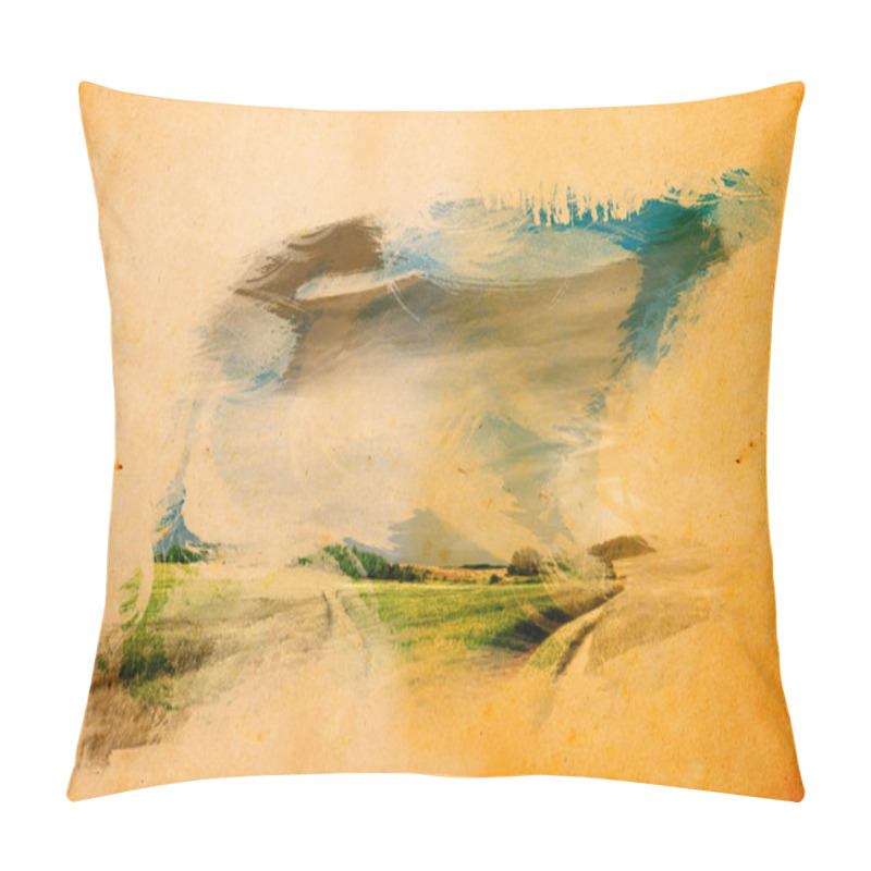 Personality  Landscape splashed on old grunge paper pillow covers