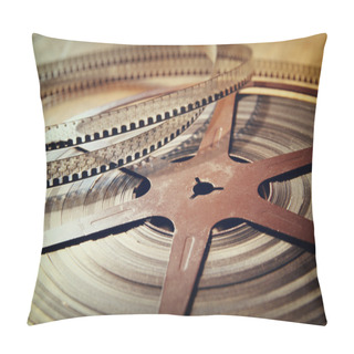 Personality  Image Of Old 8 Mm Movie Reel Over Wooden Background. Retro Style Image. Pillow Covers