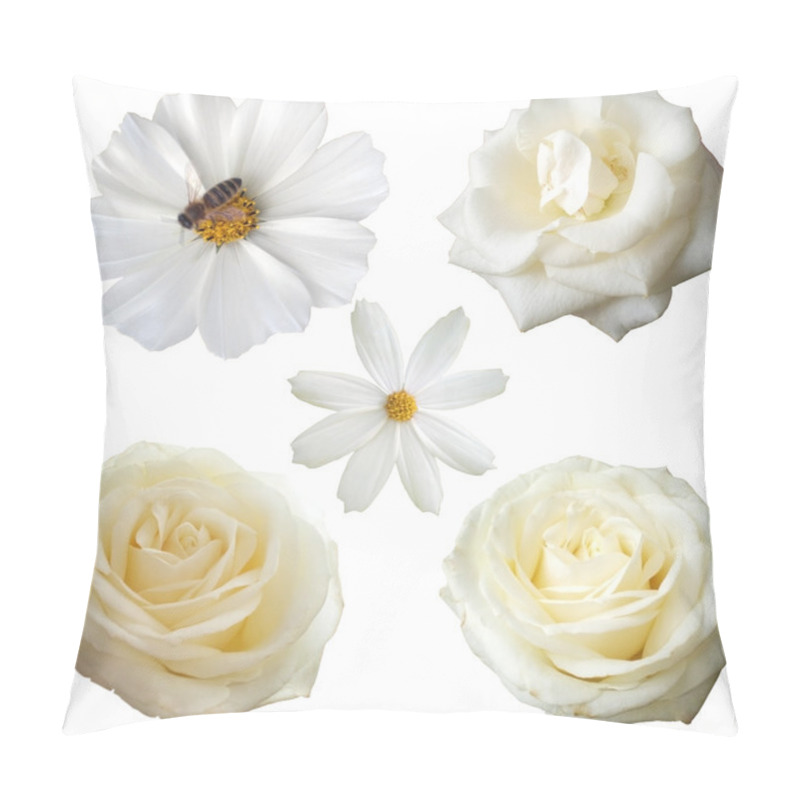 Personality  Set of white flower heads isolated on white background pillow covers