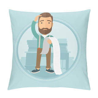 Personality  Businessman Holding Long Bill Vector Illustration. Pillow Covers
