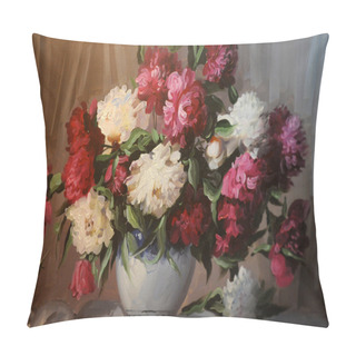 Personality  Oil Painting - Blooming Peony Pillow Covers