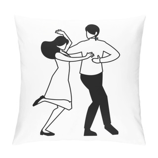 Personality  Silhouette Of Couple In Pose Of Dancing On White Background Pillow Covers