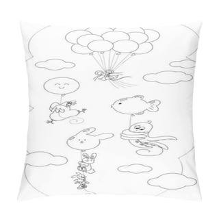 Personality  Coloring Animals Flying With Balloons Pillow Covers