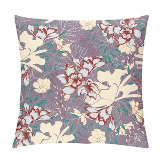 Personality  Floral Pattern For Fabric. Drawn Beige Flowers On A Dark Background. Vector Geometric Seamless Pattern. Pillow Covers