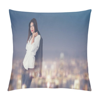 Personality  Woman Looking At Night City Pillow Covers