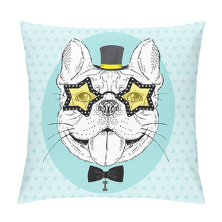 Personality  Festive Hand Drawn Portrait Of Bulldog Pillow Covers