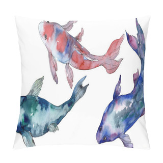 Personality  Spotted Aquatic Underwater Colorful Tropical Fish Set. Red Sea And Exotic Fishes Inside. Watercolor Background Set. Watercolour Drawing Fashion Aquarelle. Isolated Fish Illustration Element. Pillow Covers