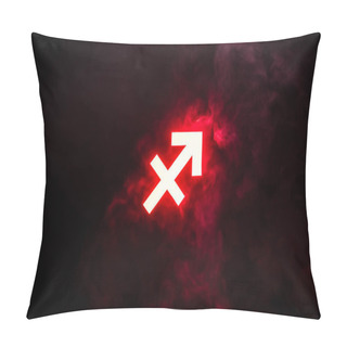 Personality  Red Illuminated Sagittarius Zodiac Sign With Smoke On Background Pillow Covers