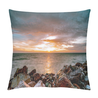 Personality  Rocks On Stone Beach At Sunset. Beautiful Beach Sunset Sky. Rocks On Stone Beach At Sunset. Beautiful Beach Sunset Sky. Twilight Sea And Sky. Tropical Sea At Dusk. Dramatic Sky And Clouds. Calm And Relax Life. Nature Landscape. Tranquil And Peaceful  Pillow Covers