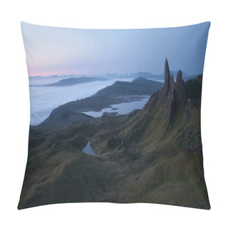 Personality  Atmospheric Top View Of The High Sharp Cliffs Towering Over The Lakes And The Sea Covered With Low Clouds Before Dawn Pillow Covers
