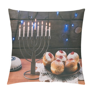 Personality  Menorah, Kippah And Donuts For Hanukkah  Pillow Covers