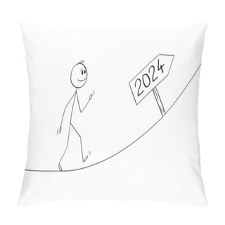 Personality  Person Walking Up, Great Expectations From Year 2024, Vector Cartoon Stick Figure Illustration Pillow Covers