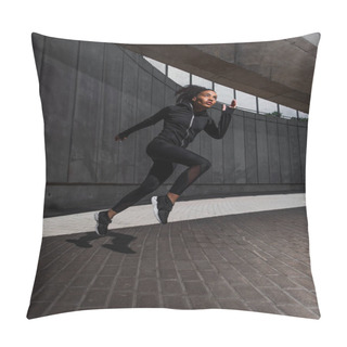 Personality  African American Runner Training Near Building On Urban Street  Pillow Covers