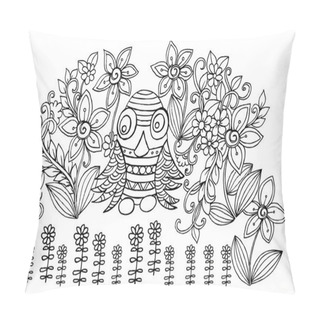 Personality  Owl And Flowers. Doodle Black And White Drawing Pillow Covers