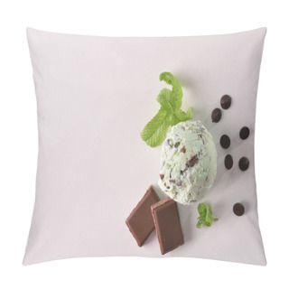 Personality  Ice Cream Flavored Mint Choco Background Top View Isolated Pillow Covers