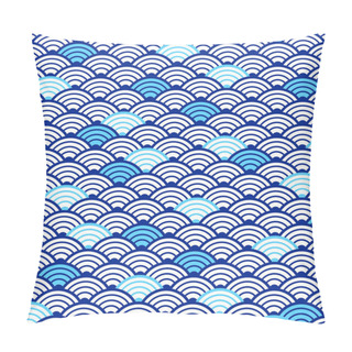 Personality  Traditional Japanese Ornament With Waves. Seamless Pattern. Water Texture. Nautical Background. Vector Illustration Pillow Covers