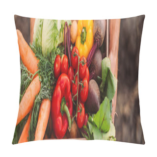 Personality  Cropped View Of Farmer Holding Box Full Of Ripe, Fresh Vegetables, Website Header Pillow Covers