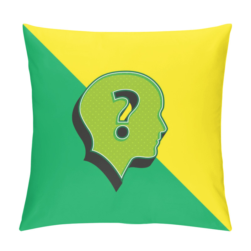 Personality  Bald Head With Question Mark Green And Yellow Modern 3d Vector Icon Logo Pillow Covers