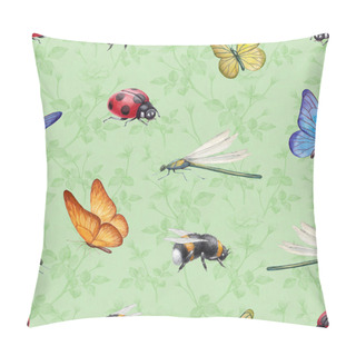 Personality  Watercolor Insects Illustrations. Seamless Pattern Pillow Covers