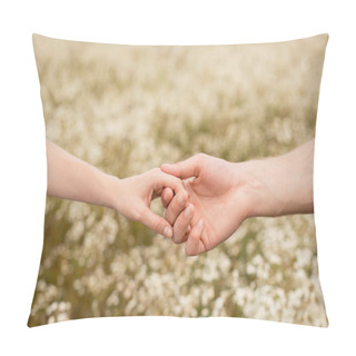 Personality  Partial View Of Lovers Holding Hands With Wild Flowers On Background Pillow Covers