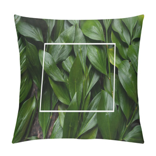 Personality  Green Leaves Laid Out The Surface Of The Table And The White Frame Pillow Covers