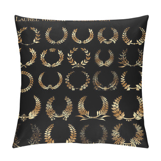Personality  Set From Gold Laurel Wreath On The Black Background Pillow Covers