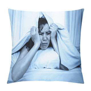 Personality  Young Woman In Bed Suffering Stress Insomnia  And Sleeping Disorder Pillow Covers