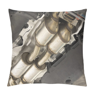 Personality  Catalytic Converter. Exhaust System Of A Modern Car Bottom View. Pillow Covers