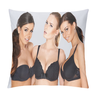 Personality  Three Beautiful Women Modeling Black Lingerie Pillow Covers
