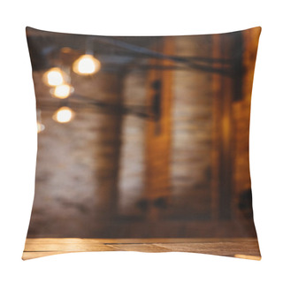 Personality  Empty Wooden Table And Blurred Restaurant Background Pillow Covers