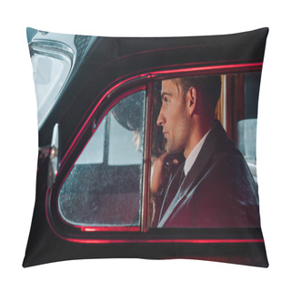 Personality  Side View Of Man Sitting In Retro Car  Pillow Covers
