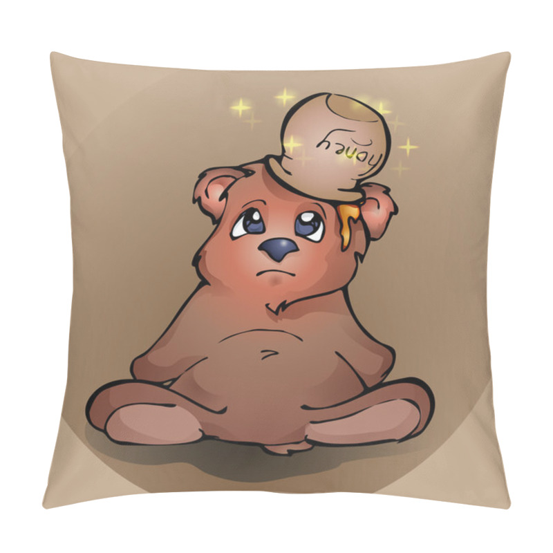 Personality  Upset teddy bear with honey on his head pillow covers