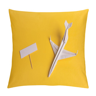 Personality  Group Of Paper Plane In One Direction And With One Individual Pointing In The Different Way On Yellow Background. Business For Innovative Solution Concept. Dotted Line From Aircraft Tail. Pillow Covers