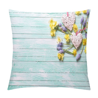 Personality  Decorative Hearts And Fresh Yellow And Blue Spring Flowers Pillow Covers
