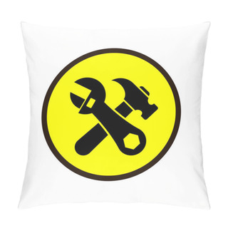 Personality  Stencil Adjustable Wrench Hammer Icon Isolated Yellow Button Vector Stock Illustration EPS 10 Pillow Covers