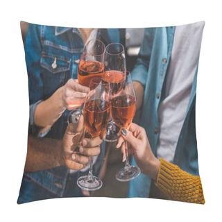 Personality  Close-up Partial Cropped Of Friends Clinking Wine Glasses Together Pillow Covers