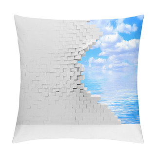 Personality  Broken Brick Wall With Beautiful Clouds Behind Pillow Covers