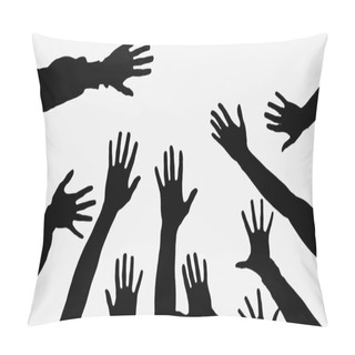 Personality  Partial View Of People With Raised Hands Isolated On White Pillow Covers