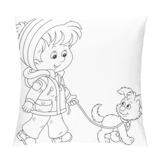 Personality  Boy Walking With His Dog Pillow Covers