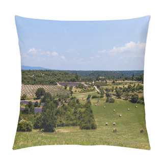 Personality  Beautiful Green Plants, Hay Bales On Field And Farm Buildings In Provence, France Pillow Covers
