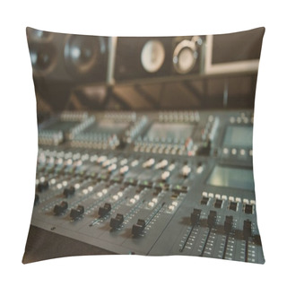 Personality  Close-up Shot Of Analog Graphic Equalizer At Recording Studio Pillow Covers