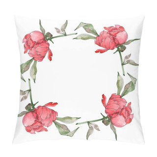 Personality  Red Peonies Watercolor Background Illustration Set Isolated On White. Frame Border Ornament. Pillow Covers
