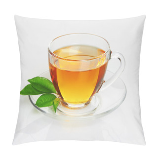 Personality  Cup With Tea And Green Leaf Pillow Covers