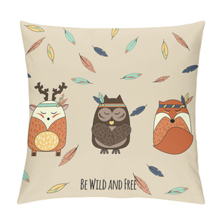 Personality  Boho Animals In Hand Drawn Style Pillow Covers