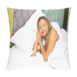 Personality  Young Adult Woman Enjoying A Restful Sleep In A Cozy Bed With Vibrant Backdrops, Embodying Tranquility Pillow Covers