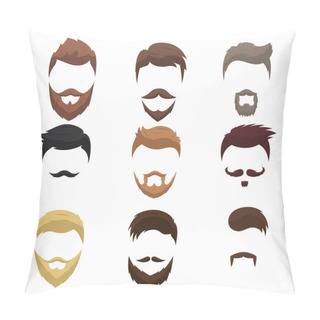 Personality  Set Of Men Cartoon Hairstyles With Beards And Moustache Pillow Covers