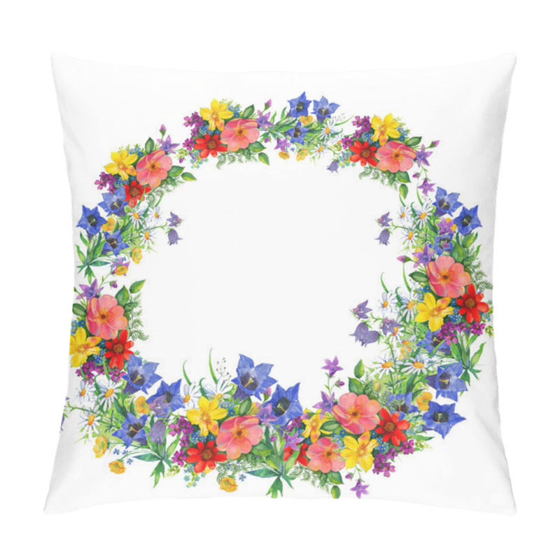 Personality  Beautiful, Bright Wreath Of Summer, Watercolor Flowers Pillow Covers