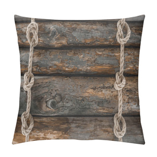 Personality  Flat Lay With Arranged Marine Ropes With Knots On Grunge Wooden Tabletop Pillow Covers