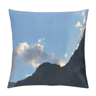 Personality  Blue Sky, Clouds And Te Sun Behind Mountain. Pillow Covers
